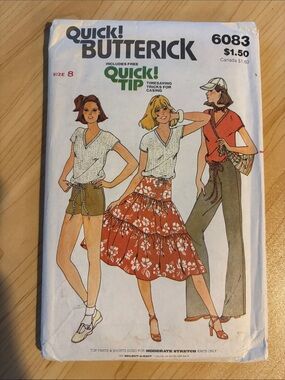 Butterick 6084 Misses Juniors Pants Shorts Tiered Skirt Top Pattern sz 8 Uncut